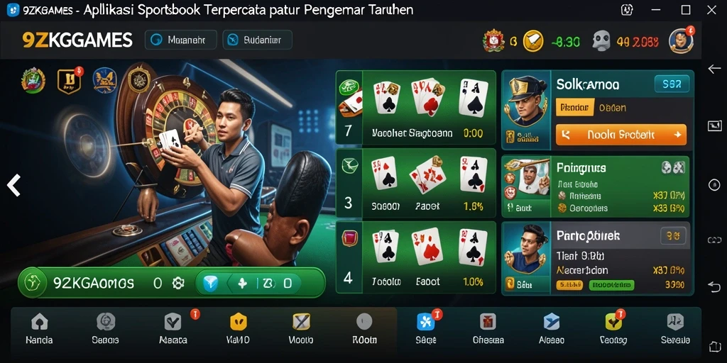 Screenshot utama 9ZKGAMES menampilkan suasana taruhan olahraga yang seru.