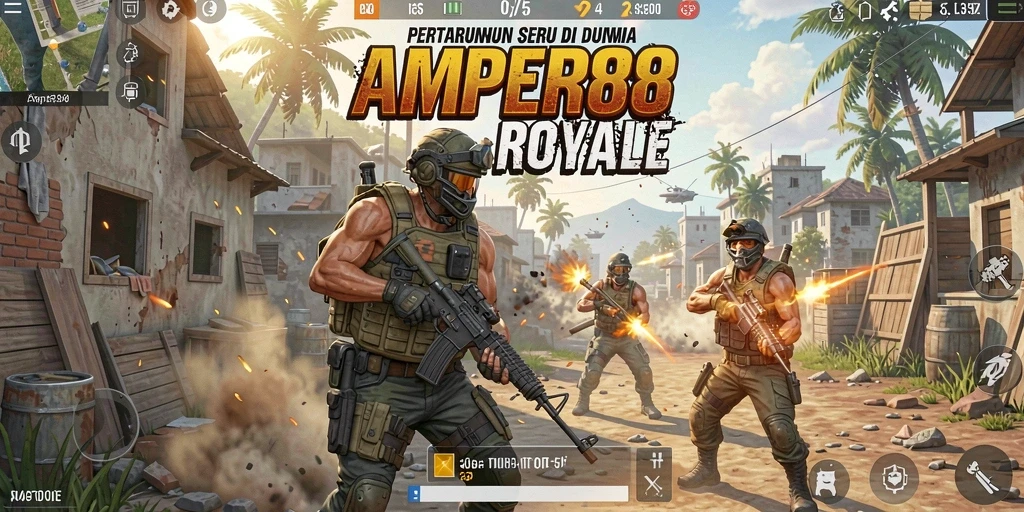 Tangkapan layar dari gameplay AMPER88 menunjukkan aksi pertempuran intens.