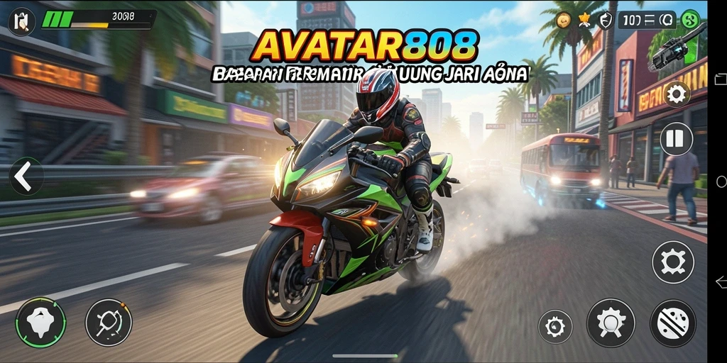 Tampilan gameplay seru dalam balapan motor yang mendebarkan.