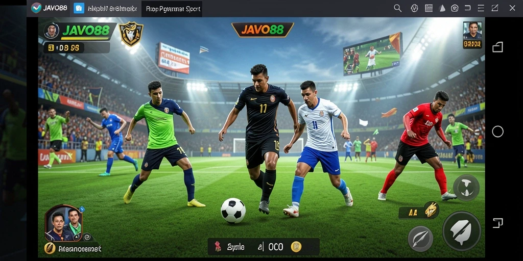 Screenshot utama menunjukkan aksi seru dalam game olahraga JAVO88.