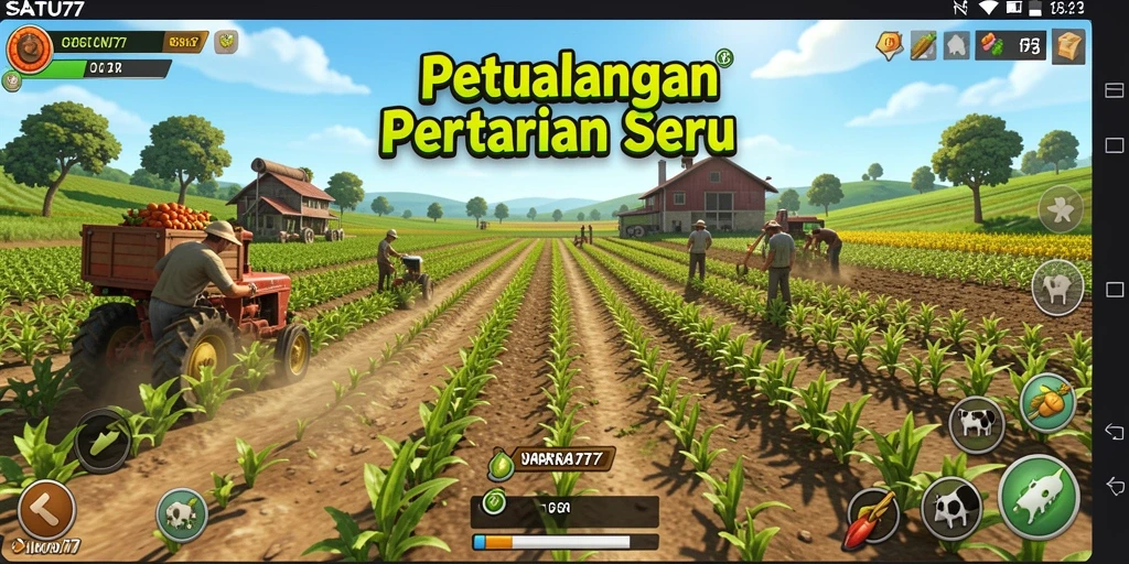 Screenshot utama SATU77 menampilkan pengalaman gameplay pertanian yang menyenangkan.