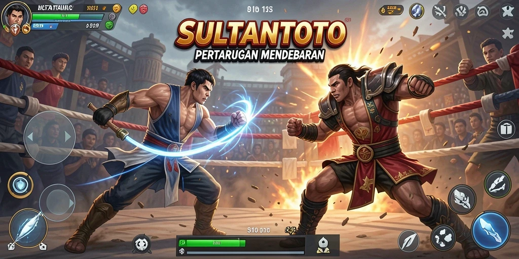 Tampilan gameplay SULTANTOTO dengan pertarungan yang intens dan karakter unik.