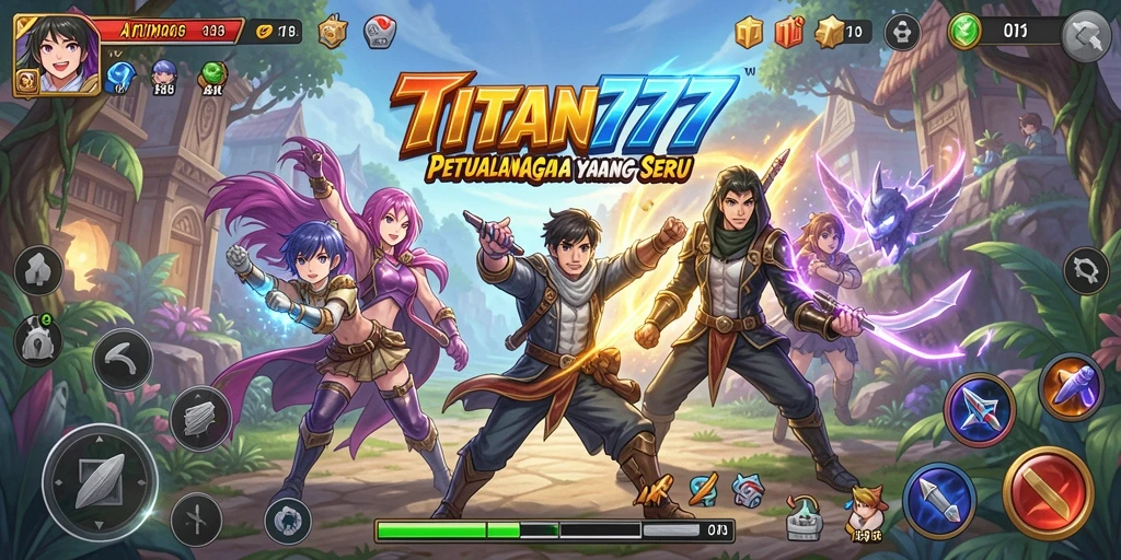 Screenshot utama dari gameplay <strong>TITAN777</strong> dengan pertarungan karakter Anime yang seru.